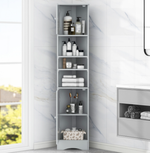 Multi-Functional Corner Cabinet Tall Bathroom Storage Cabinet with Two Doors and Adjustable Shelves, Open Shelf