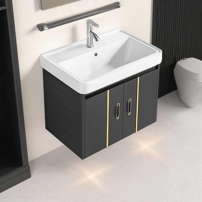 20 Inch Wall Mounted Compact Bathroom Vanity with Integrated Ceramic Sink, Modern Floating Single Door Vanity Cabinet for Small Bathrooms & Apartments, Multiple Colors Available