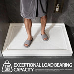 48x32 Inch White Acrylic Shower Base, Center Drain, Non-Slip Surface