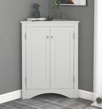Triangle Bathroom Storage Cabinet with Adjustable Shelves, Freestanding Floor Cabinet for Home Kitchen