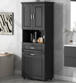 Tall Bathroom Cabinet with Laundry Basket, Large Storage Space Tilt-Out Laundry Hamper and Upper Storage Cabinet