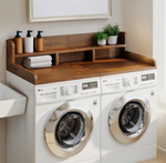 Washer Dryer Countertop with Non-slip Pads, Laundry Wood Shelf Topper with Edge, 54" Width x 27.5" Depth Double Layer Organizer for Washer and Dryer Laundry Hamper Counter Storage Organization