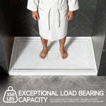 60x36 Inch White Acrylic Shower Base, Center Drain, Non-Slip Surface