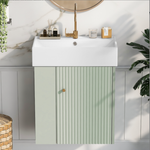 21.6inch Modern Floating Bathroom Vanity with Ceramic Basin - Perfect for Small Bathrooms, Left side storage