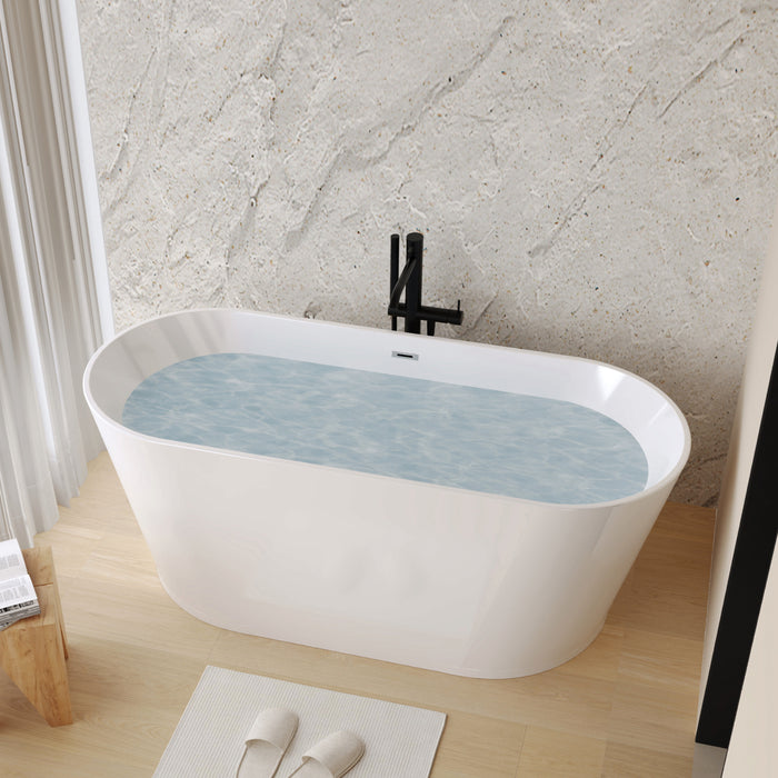 59" Acrylic Freestanding Bathtub, Stand Alone Soaking Tub, Gloss White Finish, Chrome Overflow & Pop-Up Drain