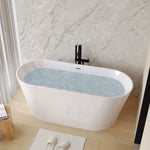 59" Acrylic Freestanding Bathtub, Stand Alone Soaking Tub, Gloss White Finish, Chrome Overflow & Pop-Up Drain