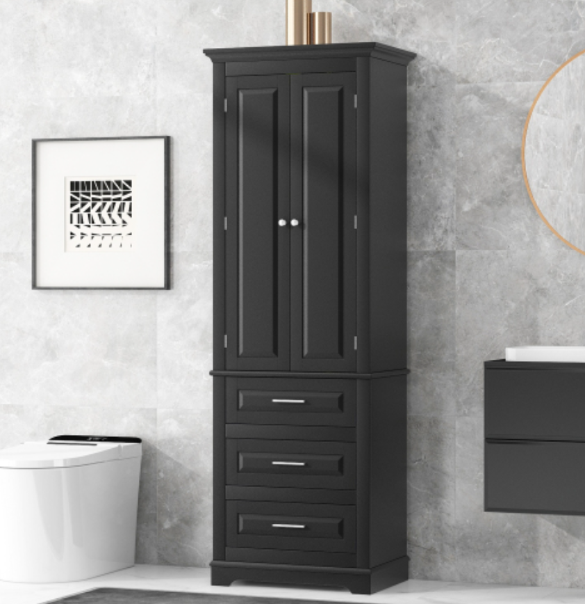 Tall Storage Cabinet with Three Drawers for Bathroom/Office