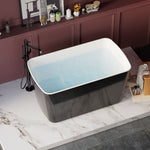 49'' x 28'' Acrylic Freestanding Soaking Bathtub, Square-shape Japanese Soaking Hot Tub, Sit-In Design with Chrome Overflow and Drain, Available for Express Delivery, Glossy Black