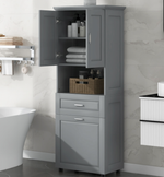 Tall Bathroom Cabinet with Laundry Basket, Large Storage Space Tilt-Out Laundry Hamper and Upper Storage Cabinet