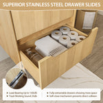 24-Inch Floating Bathroom Vanity with Sink, Pre-assembled, Natural Oak Grid Texture Front, Multi-Layer Solid Wood, Wall-Mounted, White Stone Top, 2 Soft-Close Drawers