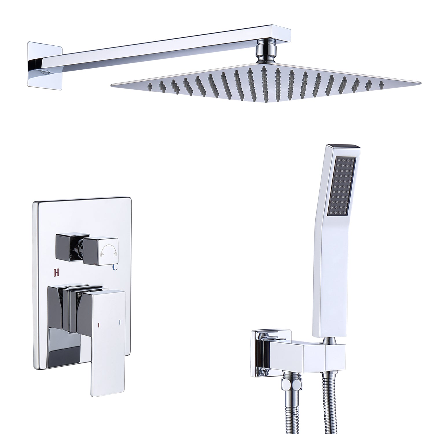 Shower System Shower Faucet Combo Set Wall Mounted with 12" Rainfall Shower Head and handheld shower faucet