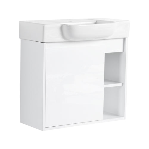 24'' Wall-Mounted Bathroom Vanity with White Ceramic Sink & Soft-Close Door