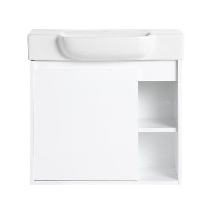 24'' Wall-Mounted Bathroom Vanity with White Ceramic Sink & Soft-Close Door