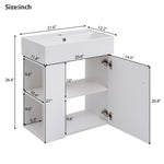 21.6inch Modern Floating Bathroom Vanity with Ceramic Basin - Perfect for Small Bathrooms, Left side storage
