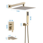 Shower System Bathroom Luxury 12 Inch Rain Shower Head with Handheld Mixer Shower Combo Set Wall Mounted Shower Faucet Trim with Valve Brushed Gold