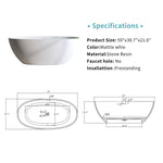 59'' Solid Surface Matte Tub, Solid Surface Soaking Tub, Stone Resin Freestanding Bathtub, Thick Edge Stand Alone Tubs with Overflow, Pop-up Drain, Matte White