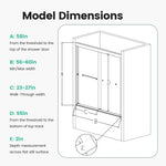 56"-60"W*58" H Semi-Frameless Double Sliding Tub Door, Bypass Bathtub Shower, 1/4" (6mm) Thick SGCC Tempered Glass Door