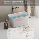 49'' Acrylic Freestanding Soaking Bathtub, Square-shape Japanese Soaking Hot Tub, Chrome Overflow and Quick Drain, Glossy White