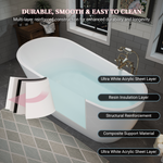 60" Acrylic Freestanding Bathtub, Stylish Deep Soaking Bathtub with Pop-up Drain &amp; Integrated Overflow, Contemporary Stand Alone Bath Tub for Bathroom Spa or Home Upgrade, Glossy White