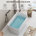 49'' Acrylic Freestanding Soaking Bathtub, Square-shape Japanese Soaking Hot Tub, Chrome Overflow and Quick Drain, Glossy White