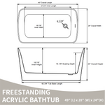 49'' Acrylic Freestanding Soaking Bathtub, Square-shape Japanese Soaking Hot Tub, Chrome Overflow and Quick Drain, Glossy White