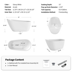 60" Acrylic Freestanding Bathtub, Stylish Deep Soaking Bathtub with Pop-up Drain &amp; Integrated Overflow, Contemporary Stand Alone Bath Tub for Bathroom Spa or Home Upgrade, Glossy White