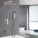 Shower System Bathroom Luxury 12 Inch Rain Shower Head with Handheld Mixer Shower Combo Set Wall Mounted Shower Faucet Trim with Valve Brushed Gold