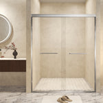 44-48" x 72" Tempered Glass with Explosion Proof Film, Aluminum Frame Double Sliding Shower Door, "1/4 (6 mm), Stainless Steel handle,Brushed Nickel