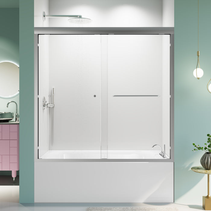 56"-60"W*58" H Semi-Frameless Double Sliding Tub Door, Bypass Bathtub Shower, 1/4" (6mm) Thick SGCC Tempered Glass Door