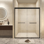 50-54" W × 72" H Tempered Glass with Explosion Proof Film, Aluminum Frame Double Sliding Shower Door, "1/4 (6 mm), Stainless Steel handle, Matte Black