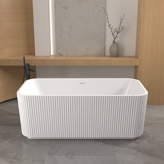 59"Rectangle Linear Acrylic Freestanding Bathtub Stand Alone Soaker Tub, Glossy White Acrylic, POP-UP Chrome Drain, cUPC Certified