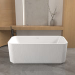 59"Rectangle Linear Acrylic Freestanding Bathtub Stand Alone Soaker Tub, Glossy White Acrylic, POP-UP Chrome Drain, cUPC Certified
