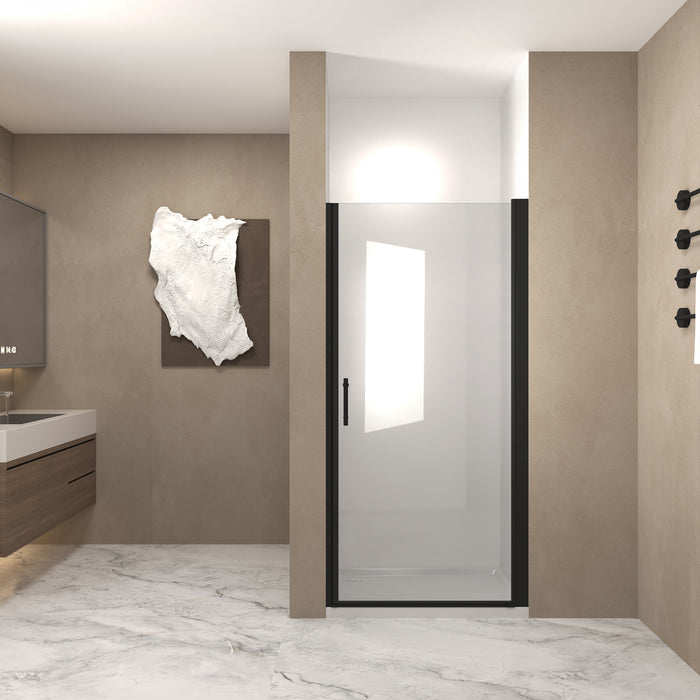 30"x 72" Pivot Shower Door, Matte Black Aluminum Frame, Half Frame ,1/4"(6mm) Tempered Glass Explosion Proof Film,Stainless Steel Handle