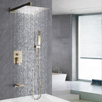 Shower System Bathroom Luxury 12 Inch Rain Shower Head with Handheld Mixer Shower Combo Set Wall Mounted Shower Faucet Trim with Valve Brushed Gold