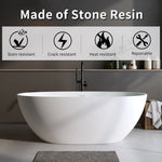 59'' Solid Surface Matte Tub, Solid Surface Soaking Tub, Stone Resin Freestanding Bathtub, Thick Edge Stand Alone Tubs with Overflow, Pop-up Drain, Matte White