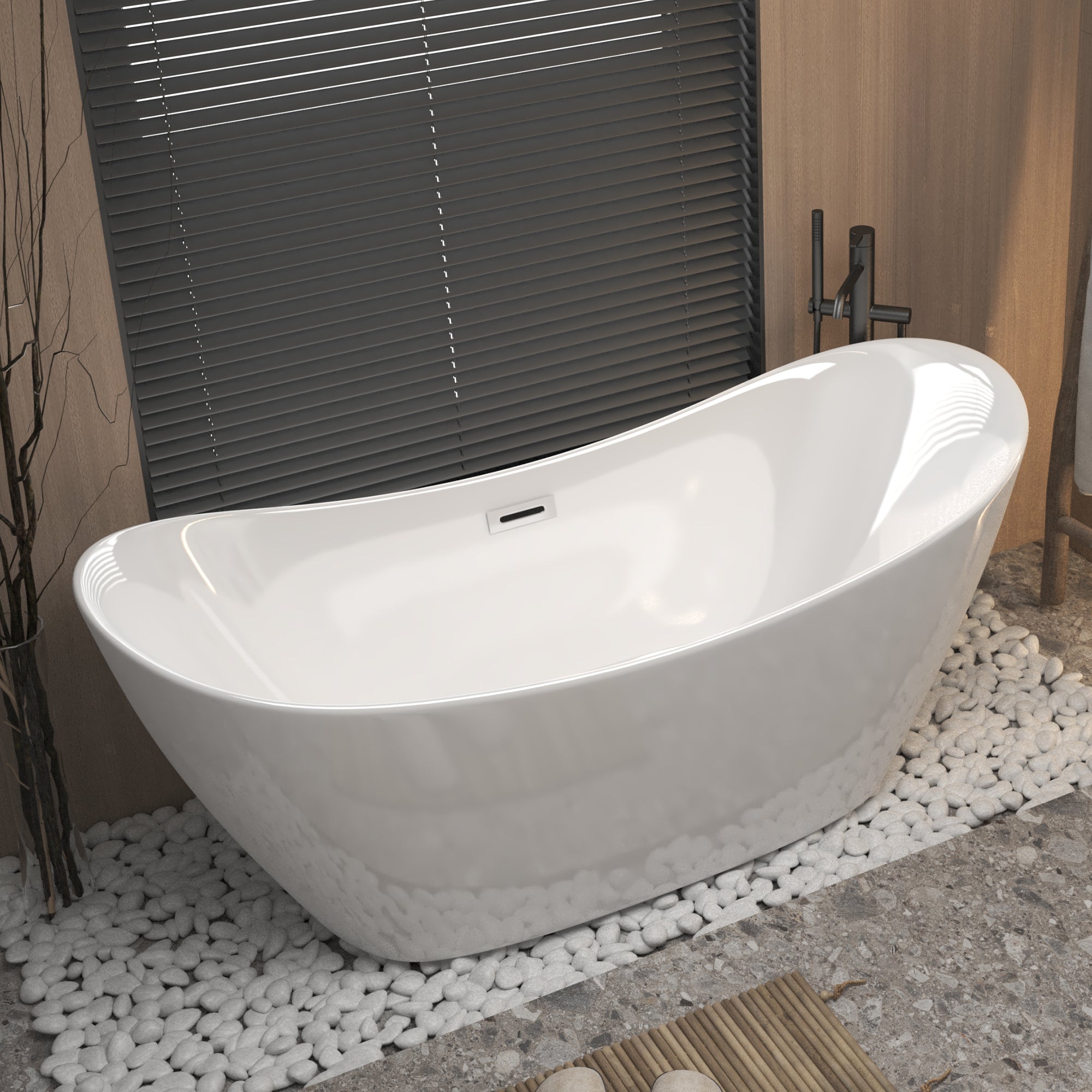 59 "Acrylic freestanding tub, Gloss white, with chrome overflow and pop-up Drain, CUPC Certified
