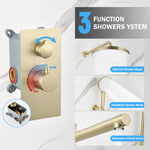 Luxury 3-Function Shower System Set - Solid Brass Control Valve, 10" Overhead Shower, 3-Spray Handheld, with Bathtub Spout