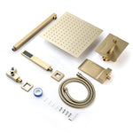 Shower System Bathroom Luxury 12 Inch Rain Shower Head with Handheld Mixer Shower Combo Set Wall Mounted Shower Faucet Trim with Valve Brushed Gold
