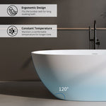 59'' Solid Surface Matte Tub, Solid Surface Soaking Tub, Stone Resin Freestanding Bathtub, Thick Edge Stand Alone Tubs with Overflow, Pop-up Drain, Matte White