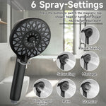 High Pressure Shower Heads 6 Spray Mode, Magnetic Shower Head for Bathroom, Matte Black Handheld Shower with 60 inch Stainless Steel Hose