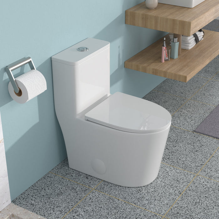 Ceramic One Piece Toilet for Bathroom, 12-inch Rough-In, 1.1/1.6 GPF, Dual Flush with Soft Clsoing Seat, Powerful Dual Flush