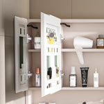 Aluminium Medicine Cabinet Mirror, 35 x 28 Inches Medicine Cabinet with 3 Colors LED Light and Defogging Function, Bathroom Mirror Cabinet with Cosmetic Storage Rack and Hair Dryer Holder