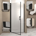 30"x 72" Pivot Shower Door, Matte Black Aluminum Frame, Half Frame ,1/4"(6mm) Tempered Glass Explosion Proof Film,Stainless Steel Handle
