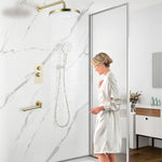 Luxury 3-Function Shower System Set - Solid Brass Control Valve, 10" Overhead Shower, 3-Spray Handheld, with Bathtub Spout