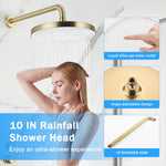 Luxury 3-Function Shower System Set - Solid Brass Control Valve, 10" Overhead Shower, 3-Spray Handheld, with Bathtub Spout
