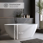 59'' Solid Surface Matte Tub, Solid Surface Soaking Tub, Stone Resin Freestanding Bathtub, Thick Edge Stand Alone Tubs with Overflow, Pop-up Drain, Matte White
