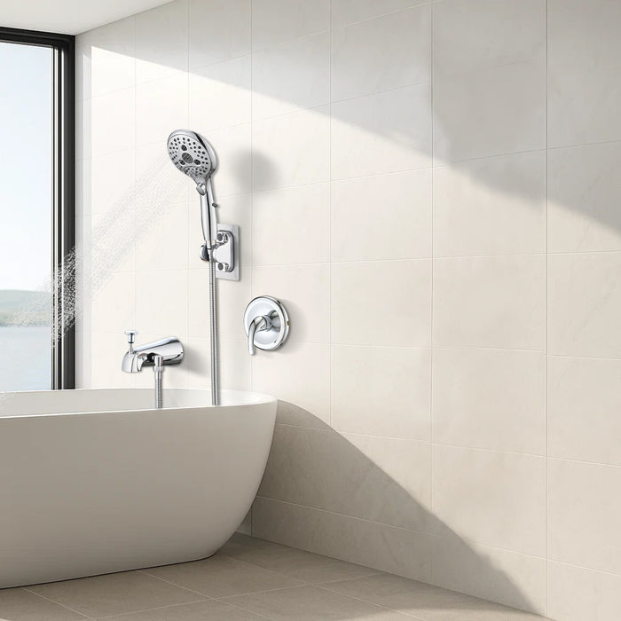 Lift-Up Diverter Bathtub Faucet with 6 Settings Handheld Shower in Chrome (Rough-in Valve Not Included)