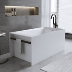 51'' Solid Surface Matte Tub, Freestanding Solid Surface Resin Stone Bathtub, Solid Surface Matte White Soaking Tub,Free Standing Tub with Overflow and Pop-up Drain, Matte White