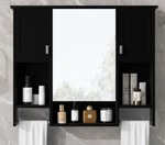 35'' x 28'' Modern Wall Mounted Bathroom Storage Cabinet, Bathroom Wall Cabinet with Mirror, Medicine Cabinet with Towels Bar