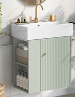 21.6inch Modern Floating Bathroom Vanity with Ceramic Basin - Perfect for Small Bathrooms, Left side storage